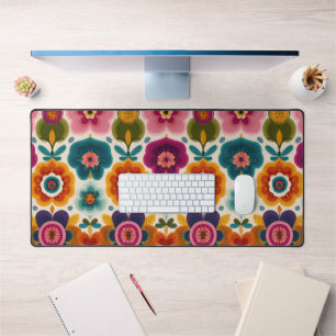 Lebhafte Folk Art Blume 70er Retro Blumenmuster Schreibtischunterlage