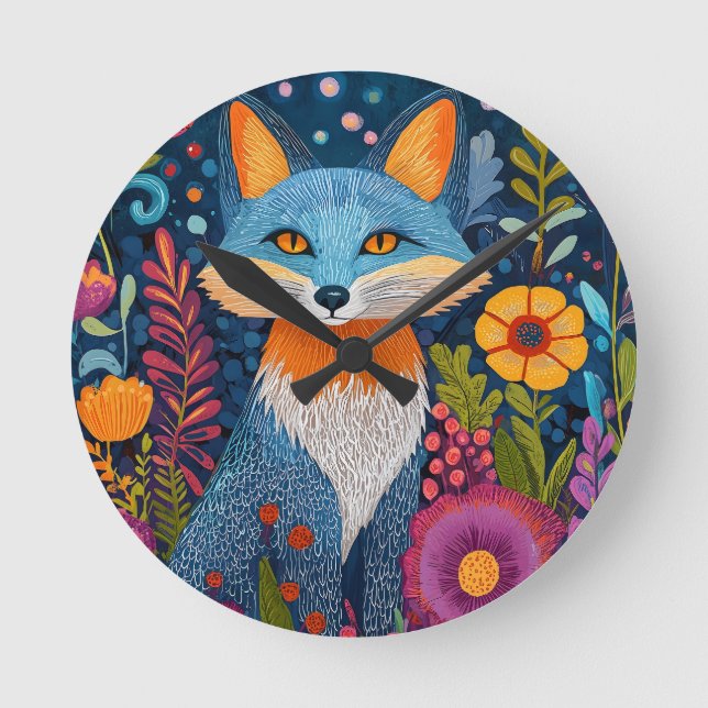 Lebhafte Fox Dot Kunst, Dichtung und Musik Runde Wanduhr (Vorderseite)