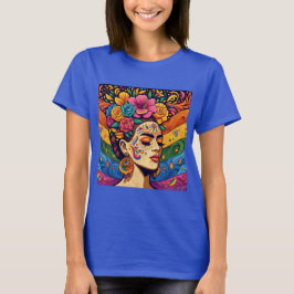 Lebhafte Frau mit Blume im T - Shirt
