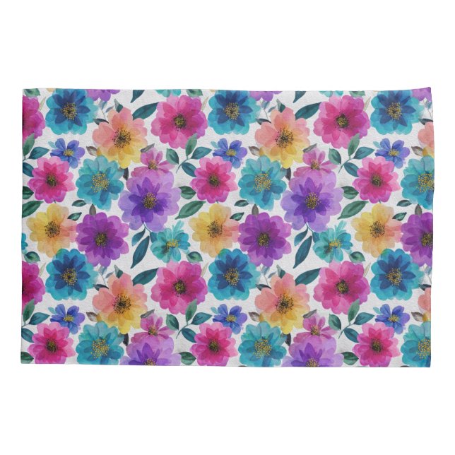 Lebhafte Frühlingsblüten Blume Elegante Wasserfarb Kissenbezug (Rückseite)