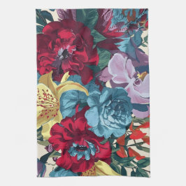 Lebhafte Gartenblüten farbenfrohe Vintage Blume Geschirrtuch