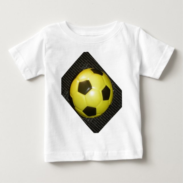 Lebhafte Gelb- und Schwarzfußballkunst Baby T-shirt (Vorderseite)