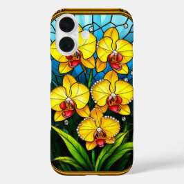 Lebhafte gelbe Orchideen in Ziergoldrahmen iPhone 16 Hülle