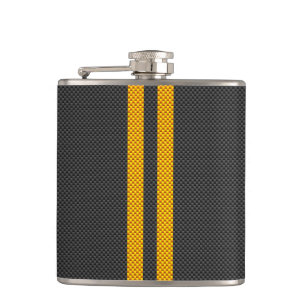 Lebhafte gelbe Racing Stripes Carbon Fibre Style Flachmann