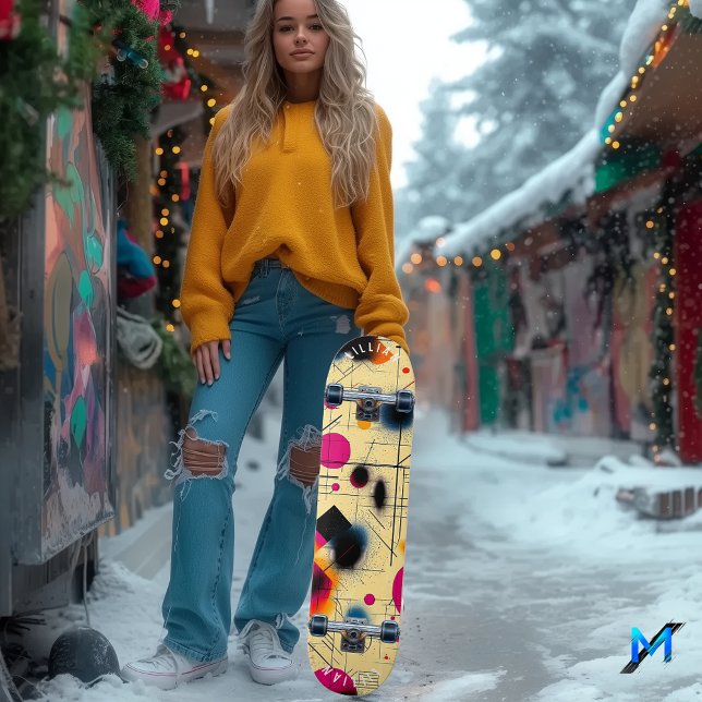 Lebhafte geometrische Abstrakte Kunst im Zeitgenös Skateboard (Von Creator hochgeladen)