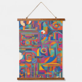 Lebhafte geometrische Abstrakte moderne Kunst Wandteppich Mit Holzrahmen