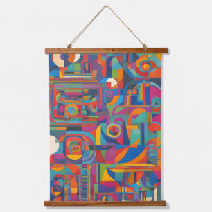 Lebhafte geometrische Abstrakte moderne Kunst Wandteppich Mit Holzrahmen