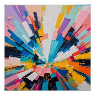 Lebhafte geometrische Explosion, farbenfrohe Abstr Poster