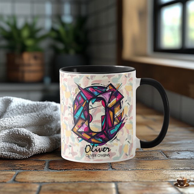 Lebhafte geometrische Monogramm-Tasse - O für Oliv Tasse (Von Creator hochgeladen)