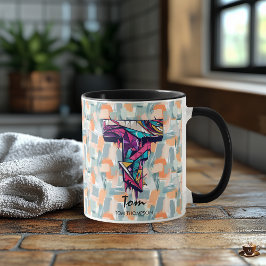 Lebhafte geometrische Monogramm-Tasse - T für Tom Tasse