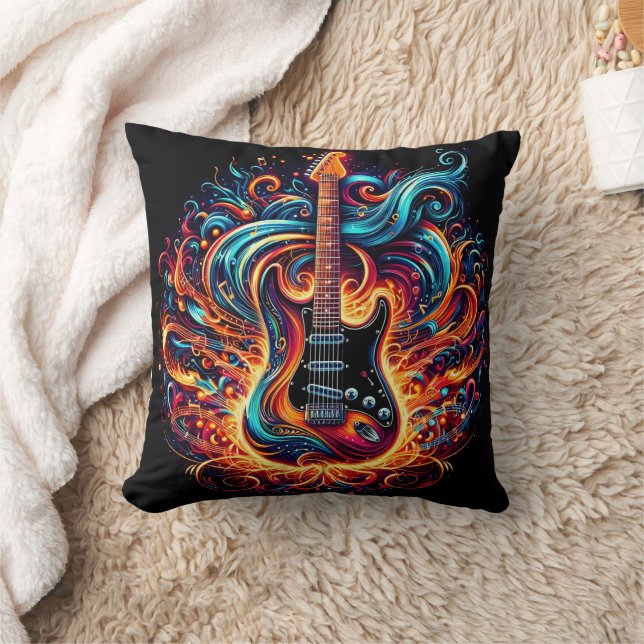 Lebhafte Gitarre mit bunten Melodien Kissen (Decke)