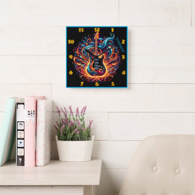 Lebhafte Gitarre mit bunten Melodien Quadratische Wanduhr (Lesesaal)