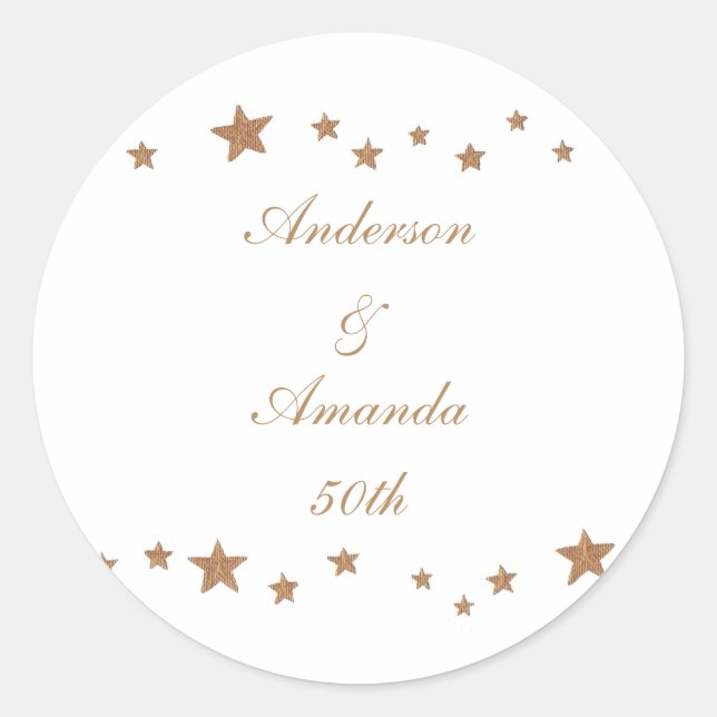 Lebhafte Gold Stars Personalisiert Anniversary Sti Runder Aufkleber (Vorderseite)