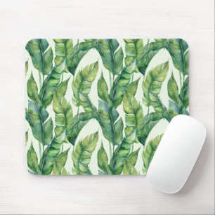 Lebhafte grüne Banana-Blätter Wasserfarben-Muster Mousepad