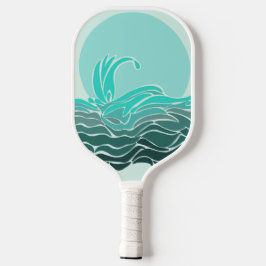 Lebhafte Grüntöne von Meereswellen und Sonnenunter Pickleball Schläger