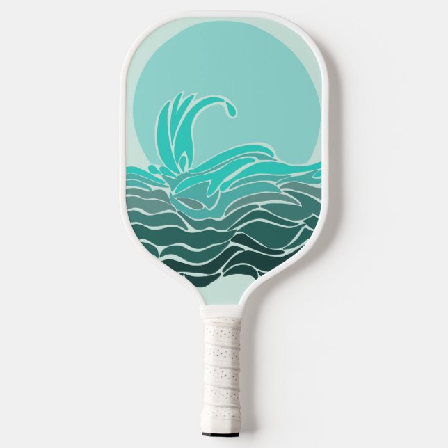 Lebhafte Grüntöne von Meereswellen und Sonnenunter Pickleball Schläger (Rückseite)