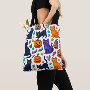 Lebhafte Halloween Cat & Pumpkin Pattern Tote Bag Tasche