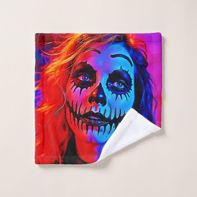 Lebhafte Halloween Makeup Art Badhandtuch Set (Waschlappen)
