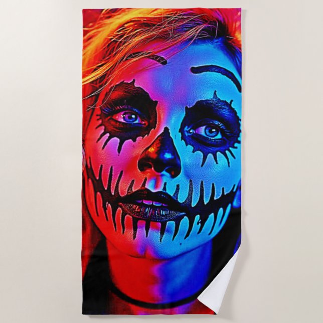 Lebhafte Halloween Makeup Art Strandtuch (Vorderseite)