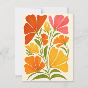Lebhafte handbemalte Wildblumen Kunst Postkarte