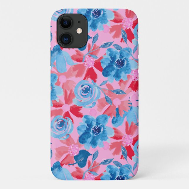 Lebhafte Handgemälde in Rot Blau und Rosa Case-Mate iPhone Hülle (Rückseite)