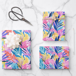 Lebhafte handGezeichnet, rosa-farbene botanische F Geschenkpapier Set