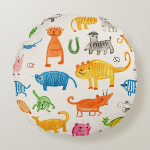 Lebhafte, handgezeichnete Muster-Designs Rundes Kissen