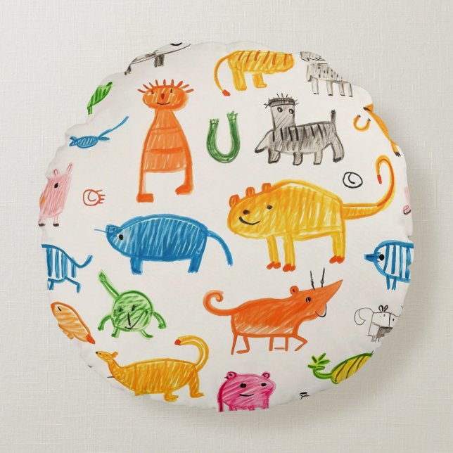 Lebhafte, handgezeichnete Muster-Designs Rundes Kissen (Vorderseite)