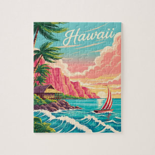 Lebhafte hawaiianische Küstenlandschaft mit Palmen
