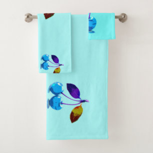 Lebhafte hellblaue Kirschen Badhandtuch Set