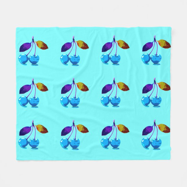 Lebhafte hellblaue Kirschen Fleecedecke (Vorderseite (Horizontal))