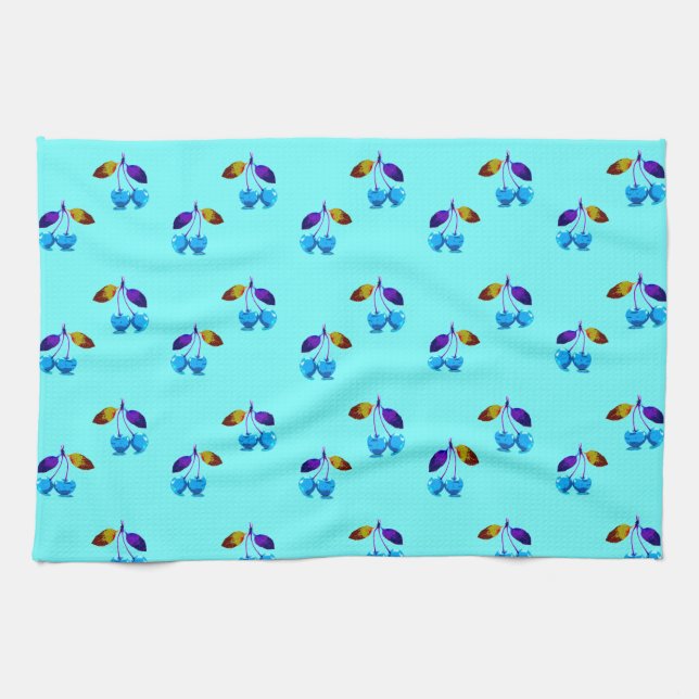 Lebhafte hellblaue Kirschen Geschirrtuch (Horizontal)