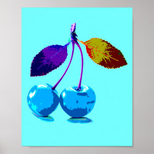 Lebhafte hellblaue Kirschen Poster