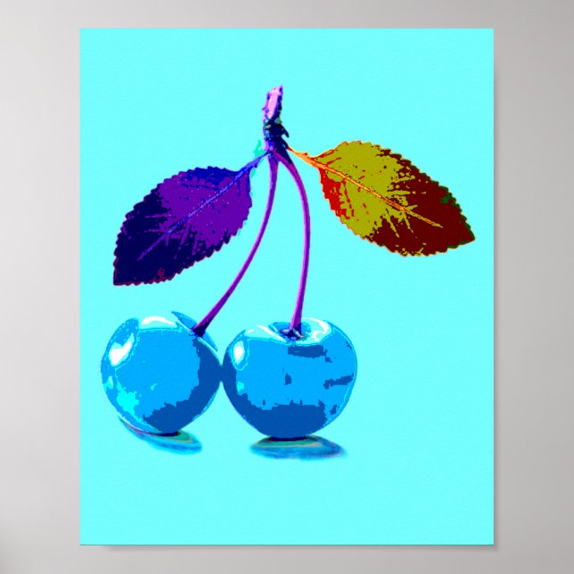 Lebhafte hellblaue Kirschen Poster (Vorne)