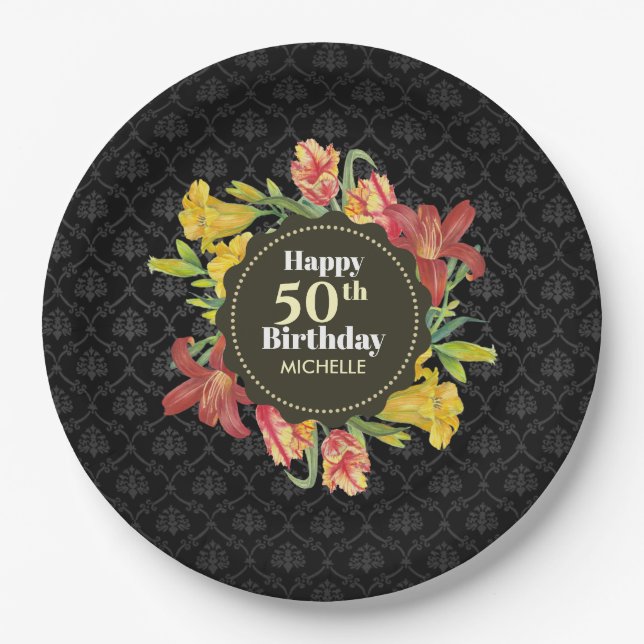 Lebhafte, helle Frühlingsblumen Wreath Geburtstag Pappteller (Vorderseite)