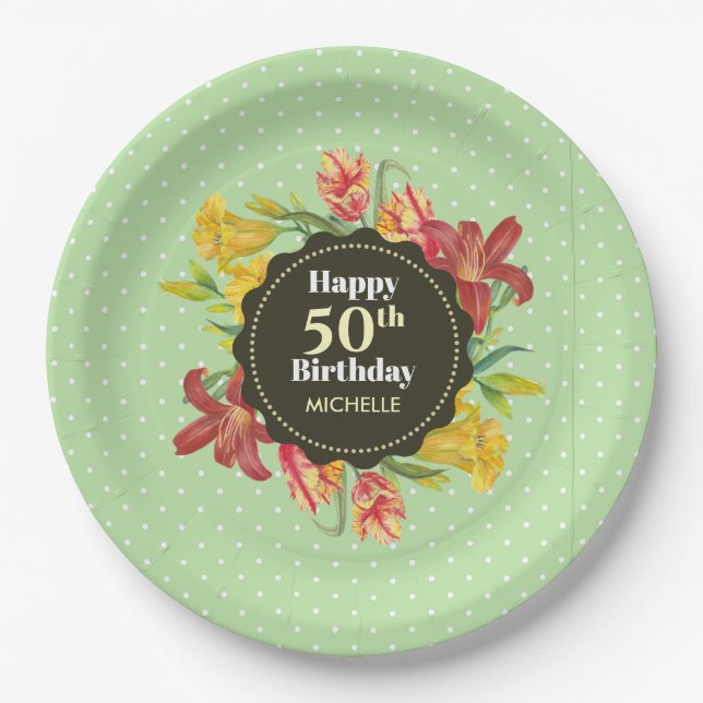 Lebhafte, helle Frühlingsblumen Wreath Geburtstag Pappteller (Vorderseite)