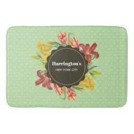 Lebhafte, helle Frühlingsblumen Wreath Polka Dots Badematte