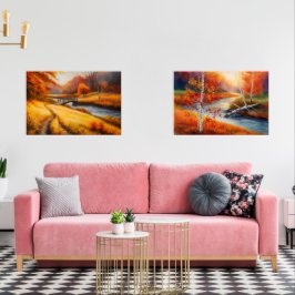 Lebhafte Herbstwaldmalerei - Herbstlandschaft Bilderwand Sets