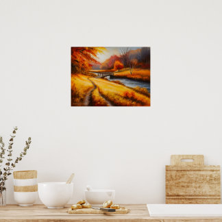Lebhafte Herbstwaldmalerei - Herbstlandschaft Poster