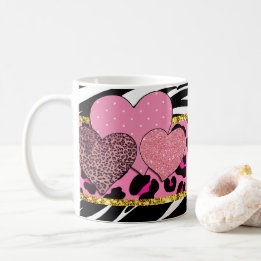 Lebhafte Herzmuster mit Animal Prints und Glit Kaffeetasse