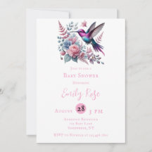 Lebhafte Hummingbird & Pink Blooms Girl Baby Showe