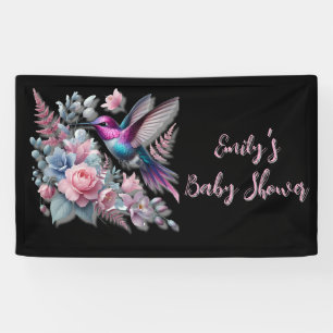 Lebhafte Hummingbird und rosa Blütendusche Banner