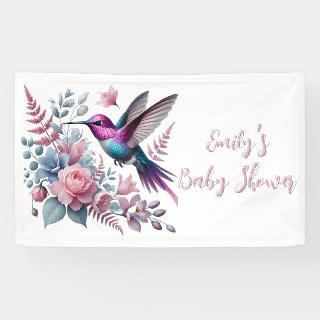 Lebhafte Hummingbird und rosa Blütendusche Banner (Horizontal)