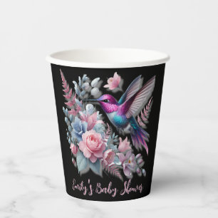 Lebhafte Hummingbird und rosa Blütendusche Pappbecher