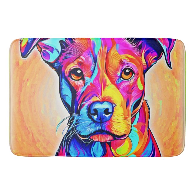 Lebhafte Hundekunst: farbenfrohe Malerei Badematte (Vorderseite)