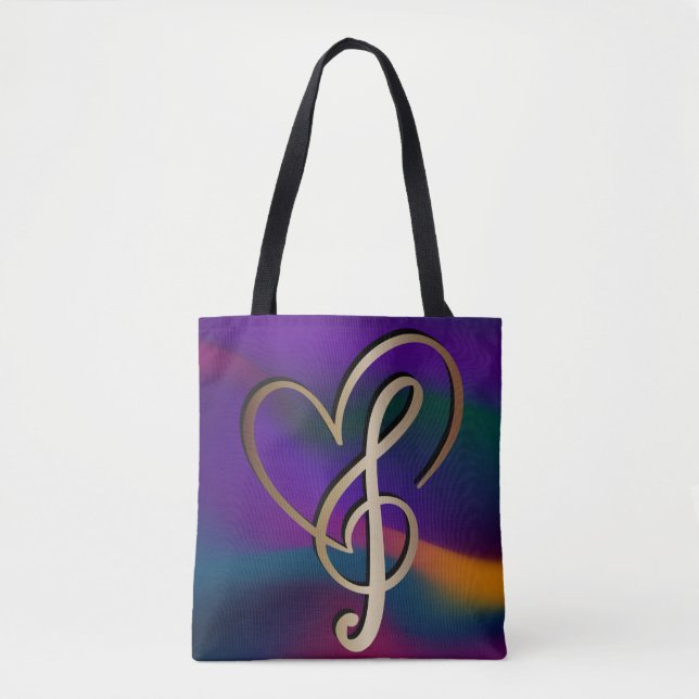Lebhafte I. Liebe Herz Gold Musiknote Tasche (Vorderseite)