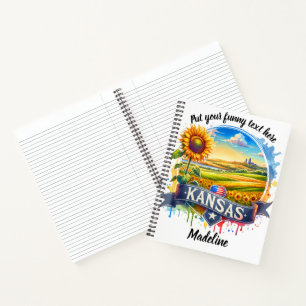 Lebhafte Kansas-Landschaft mit Sonnenblumen bei So Notizbuch