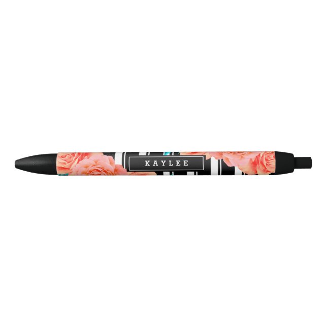 Lebhafte Korallen und Aqua Floral Kugelschreiber (Vorderseite)