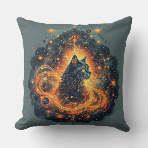 Lebhafte kosmische Katze mit leuchtenden Augen Kissen