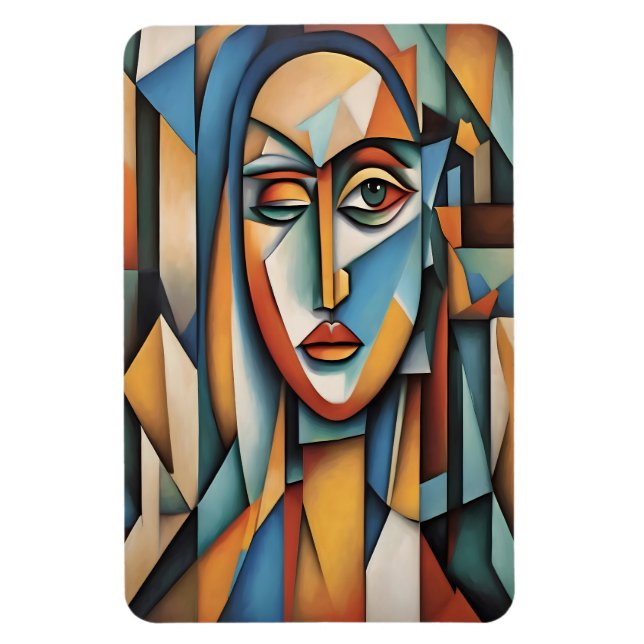 Lebhafte kubistische Portrait Abstrakte geometrisc Magnet (Vertikal)